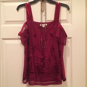 Red Velvet Cold Shoulder Top